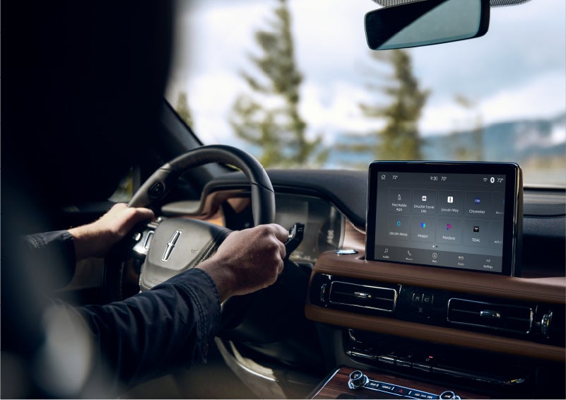The Lincoln+Alexa app screen is displayed in the center screen of a 2023 Lincoln Aviator® Grand Touring SUV | Wallace Lincoln in Fort Pierce FL